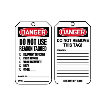 Accuform Danger, RP-Plastic, 3-1/4 in Width, 3/8 in Height, , 25 PK MDT219PTP